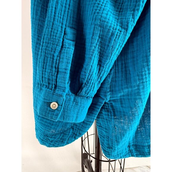 J.Jill Cotton-Gauze Split-Hem Tunic Lightweight Turquoise L - Picture 6 of 11